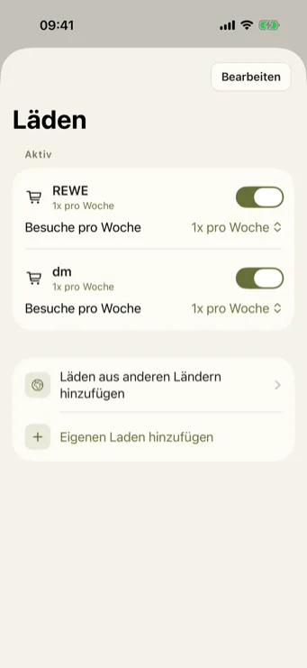Restock Läden-Verwaltung mit Besuchsrhythmus
