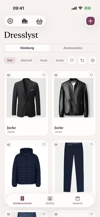 Dresslyst Kleiderschrank-Übersicht