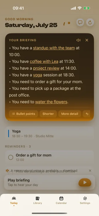 Sunwake briefing as bullet points instead of long paragraphs
